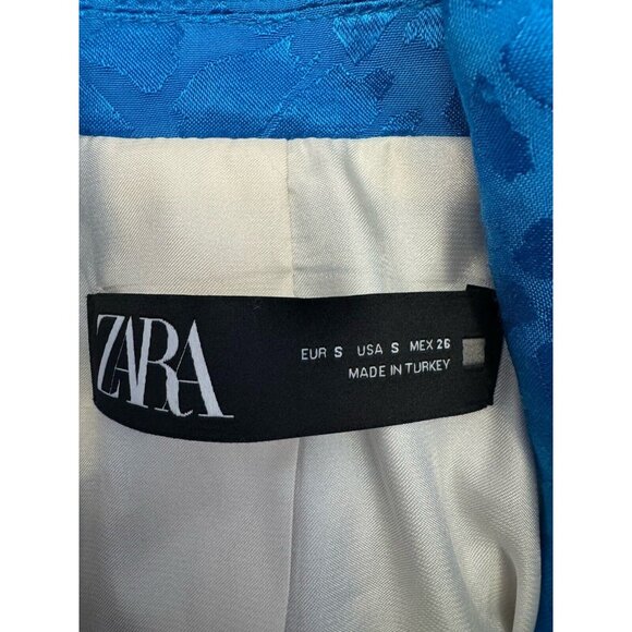 Zara Double Breasted Blue Leopard Jacquard Blazer Size Small Career Jacket - Picture 4 of 13